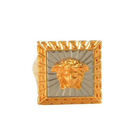 Versace Bicolor Embellished Medusa Head Statement Ring Sz 19 - Picture 1 of 4